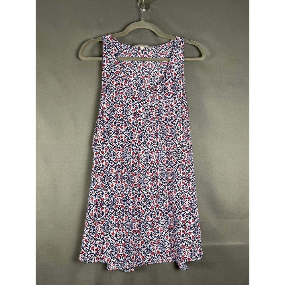 LOFT Tank Top Women XL Red Blue Floral Damask Sleeveless Scoop Neck Relaxed